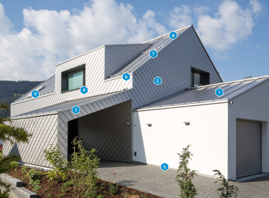 Das Komplettsystem aus HFX Edelstahl für Dach, Fassade, Dachrinnen von ROOFINOX
